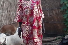 Gerade wird uns eine Kommune gezeigt, als die Dame uns auf ihre Tierecke aufmerksam macht. Eine stolze Ziegenhalterin im schönen Kleid.